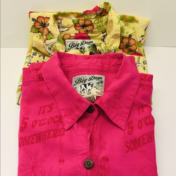 2 Vintage Big Dog Hawaiian Drinking Shirts Sz Med - Picture 1 of 16
